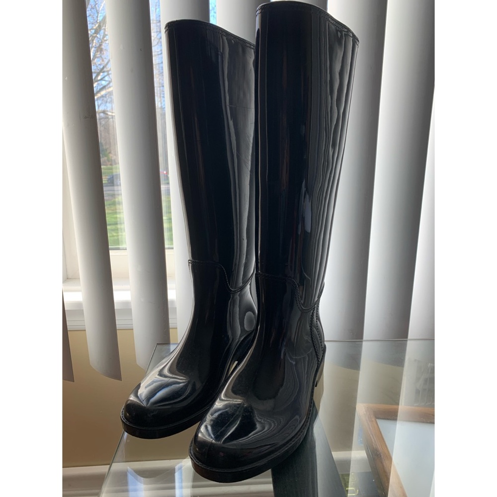 Coach black rubber tall rain boots